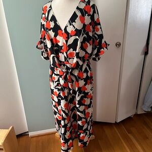 Who What Wear orange ivory and black tea dress